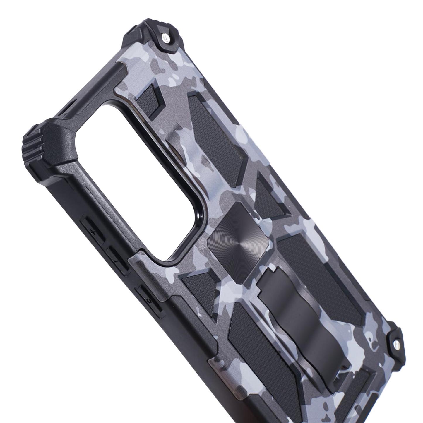For Samsung Galaxy S24 Ultra Case Camouflage Kickstand Plastic+TPU Cell Phone Cover - Black
