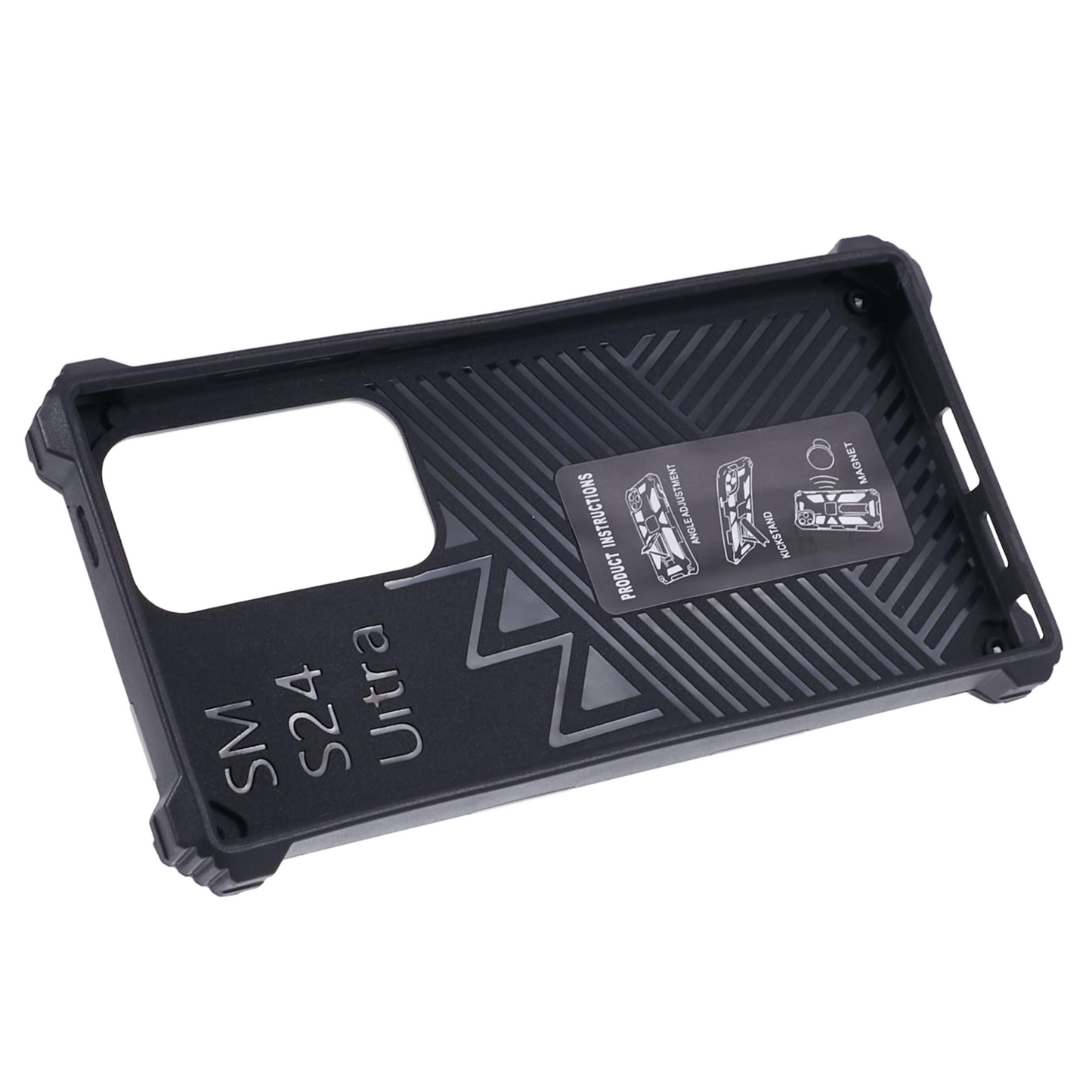 For Samsung Galaxy S24 Ultra Case Camouflage Kickstand Plastic+TPU Cell Phone Cover - Black