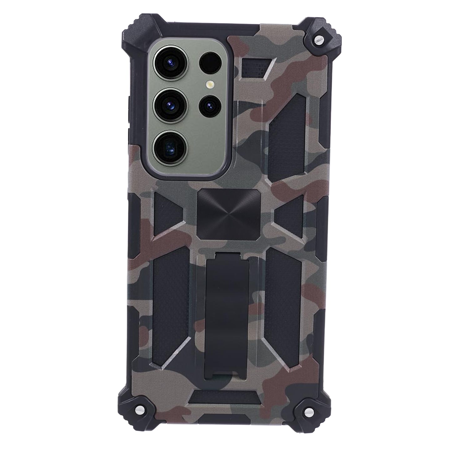 For Samsung Galaxy S24 Ultra Case Camouflage Kickstand Plastic+TPU Cell Phone Cover - Army Green
