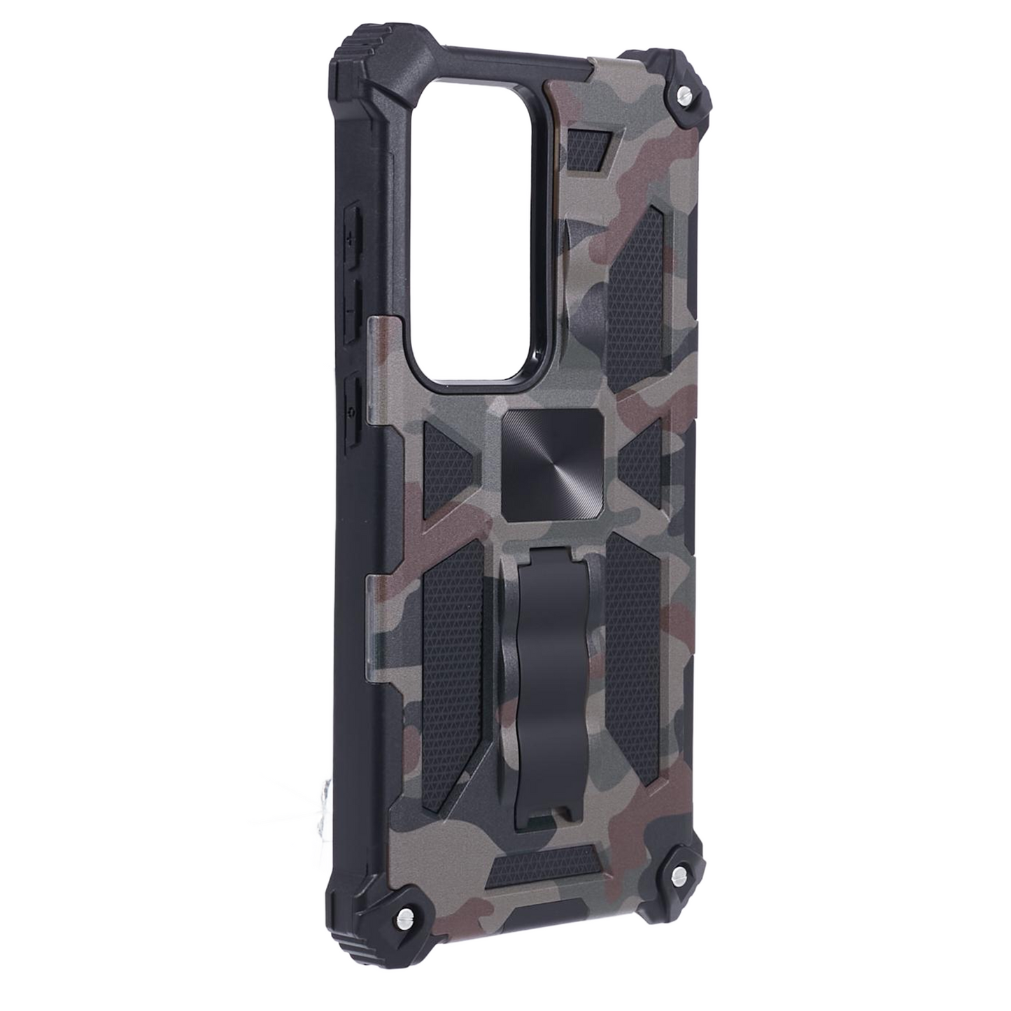 For Samsung Galaxy S24 Ultra Case Camouflage Kickstand Plastic+TPU Cell Phone Cover - Army Green
