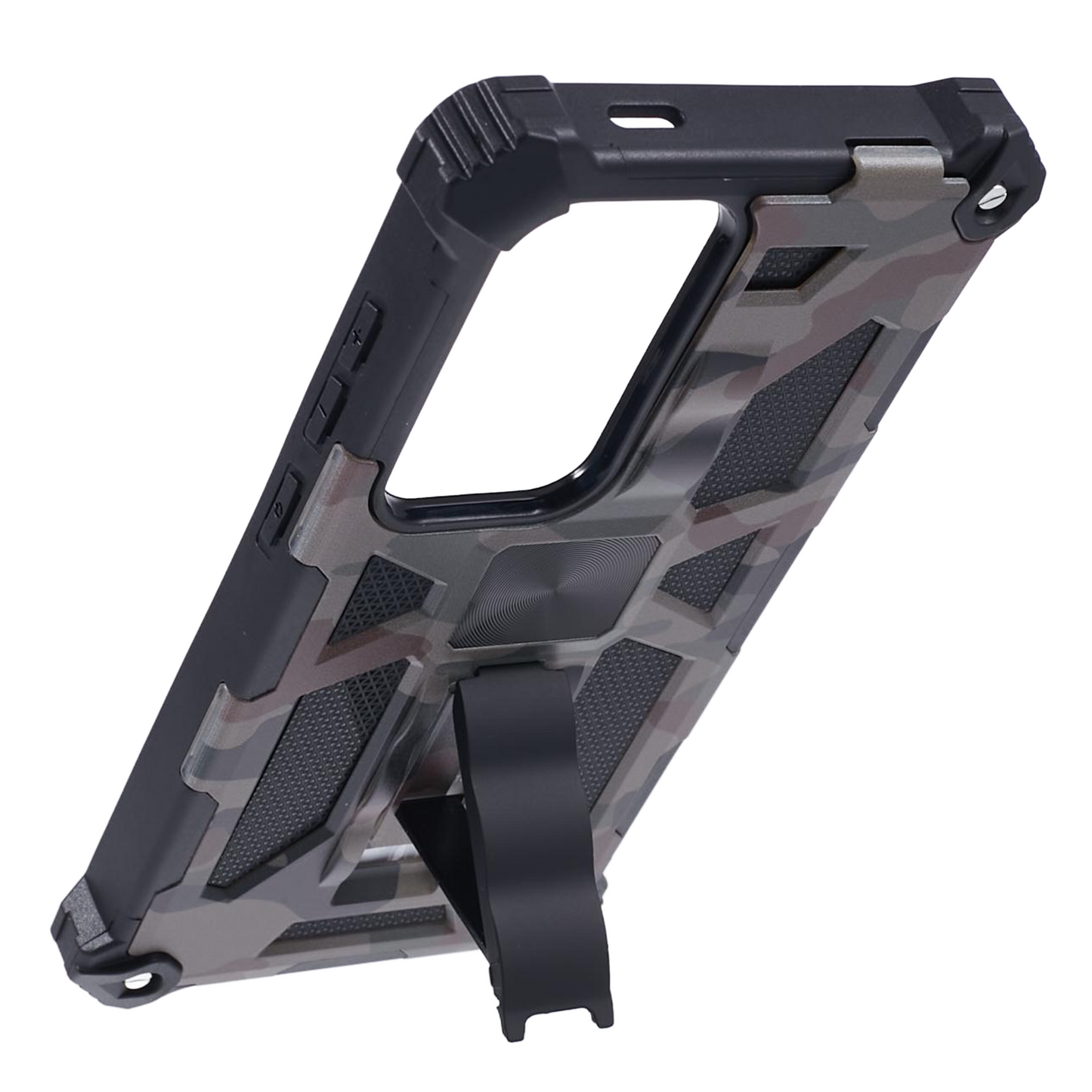 For Samsung Galaxy S24 Ultra Case Camouflage Kickstand Plastic+TPU Cell Phone Cover - Army Green