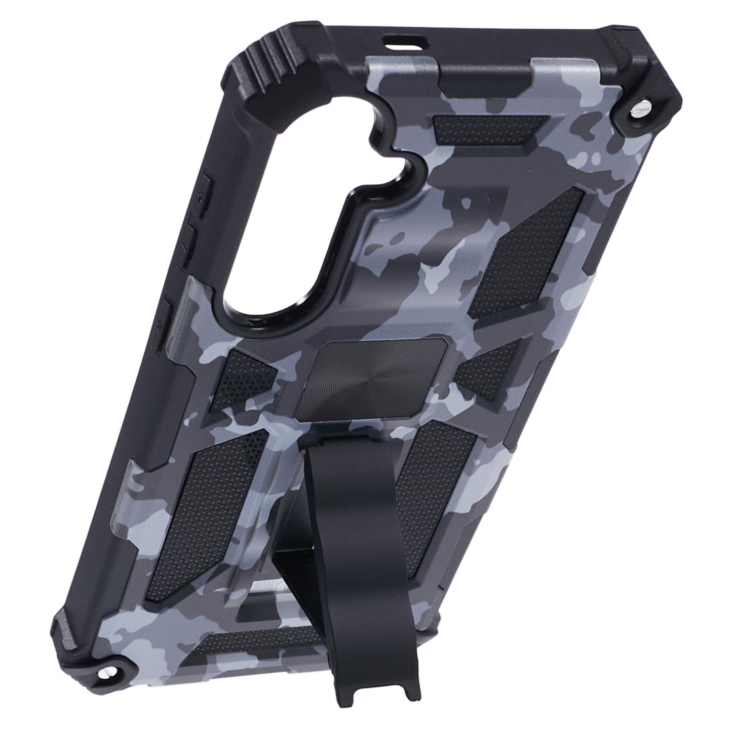 For Samsung Galaxy S24 Camouflage Pattern Case Kickstand TPU+PC Phone Cover - Black