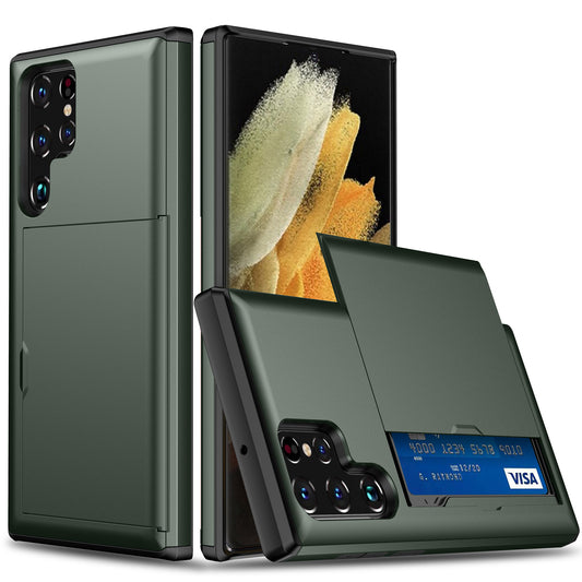 For Samsung Galaxy S24 Ultra Case TPU+PC Phone Cover with Card Holder - Army Green