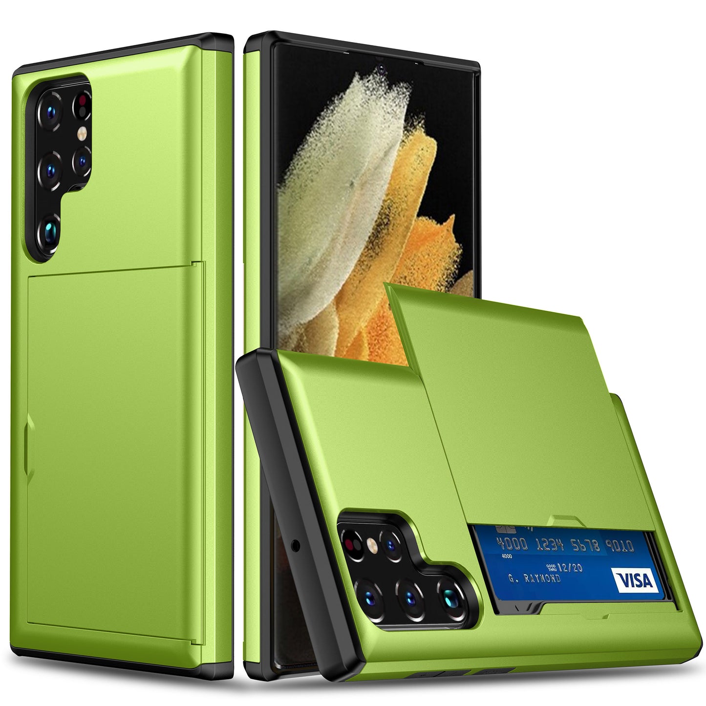 For Samsung Galaxy S24 Ultra Case TPU+PC Phone Cover with Card Holder - Green
