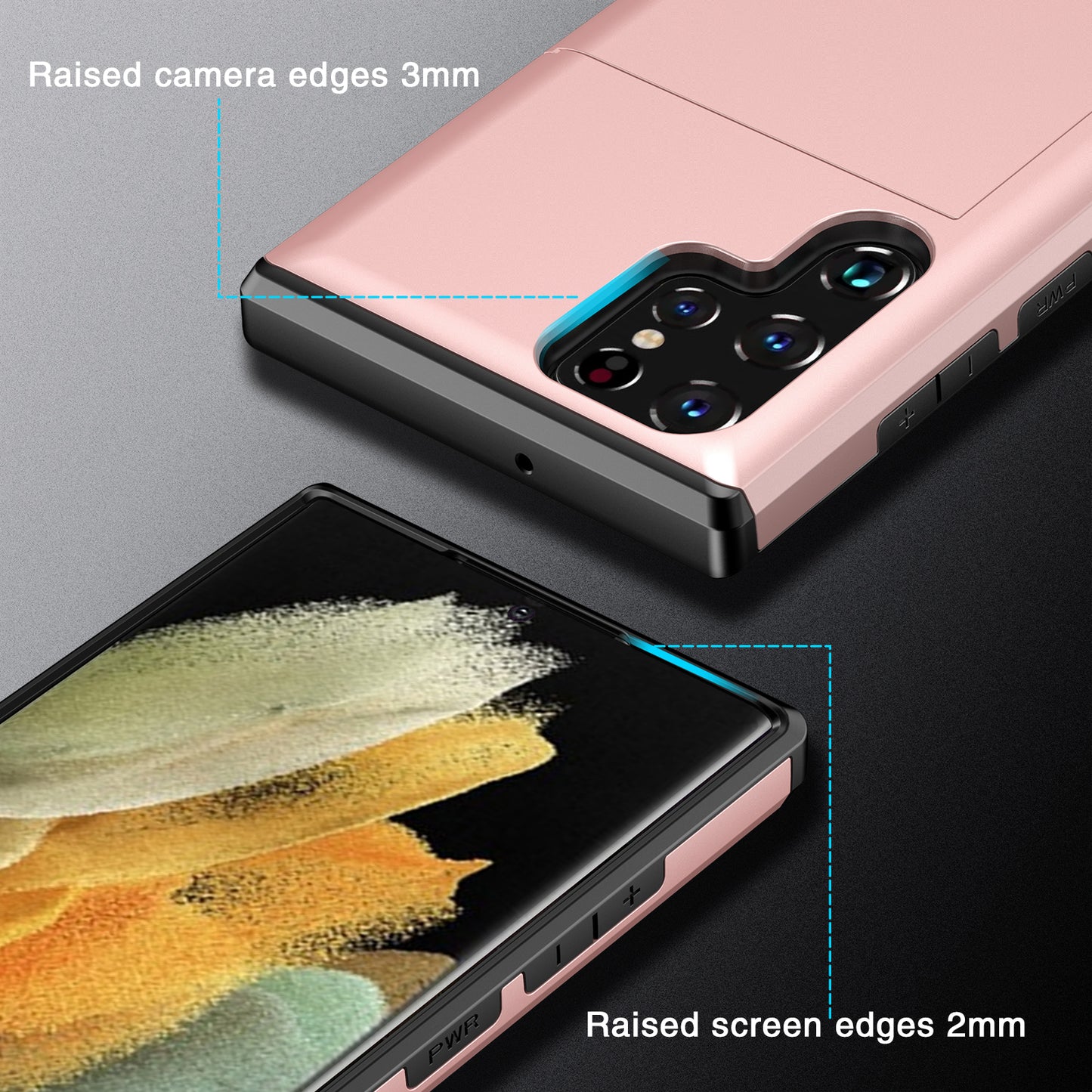 For Samsung Galaxy S24 Ultra Case TPU+PC Phone Cover with Card Holder - Black