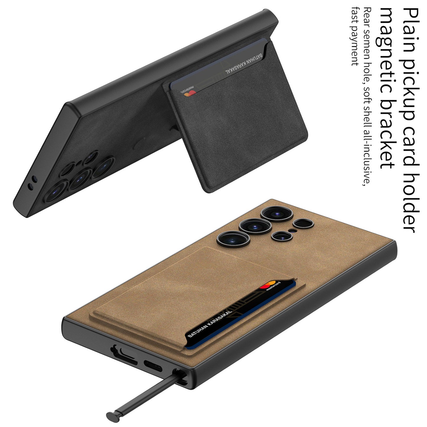 GKK For Samsung Galaxy S24 Ultra Phone Case Magnetic Kickstand Card Holder Matte Cover - Black