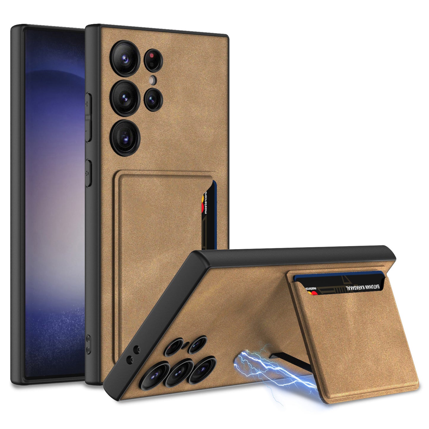 GKK For Samsung Galaxy S24 Ultra Phone Case Magnetic Kickstand Card Holder Matte Cover - Brown