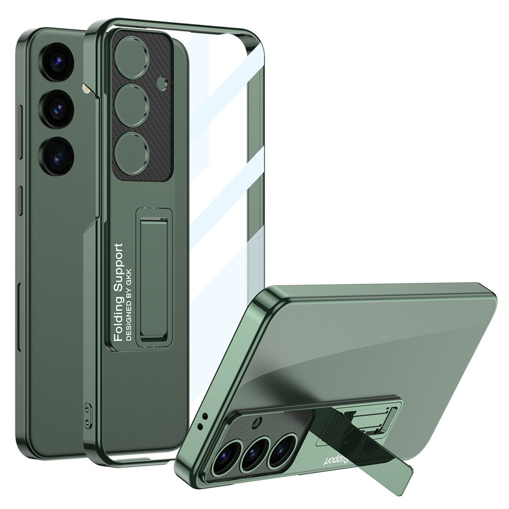 GKK For Samsung Galaxy S24 Case Scratch-proof Electroplating Phone Cover with Kickstand - Midnight Green