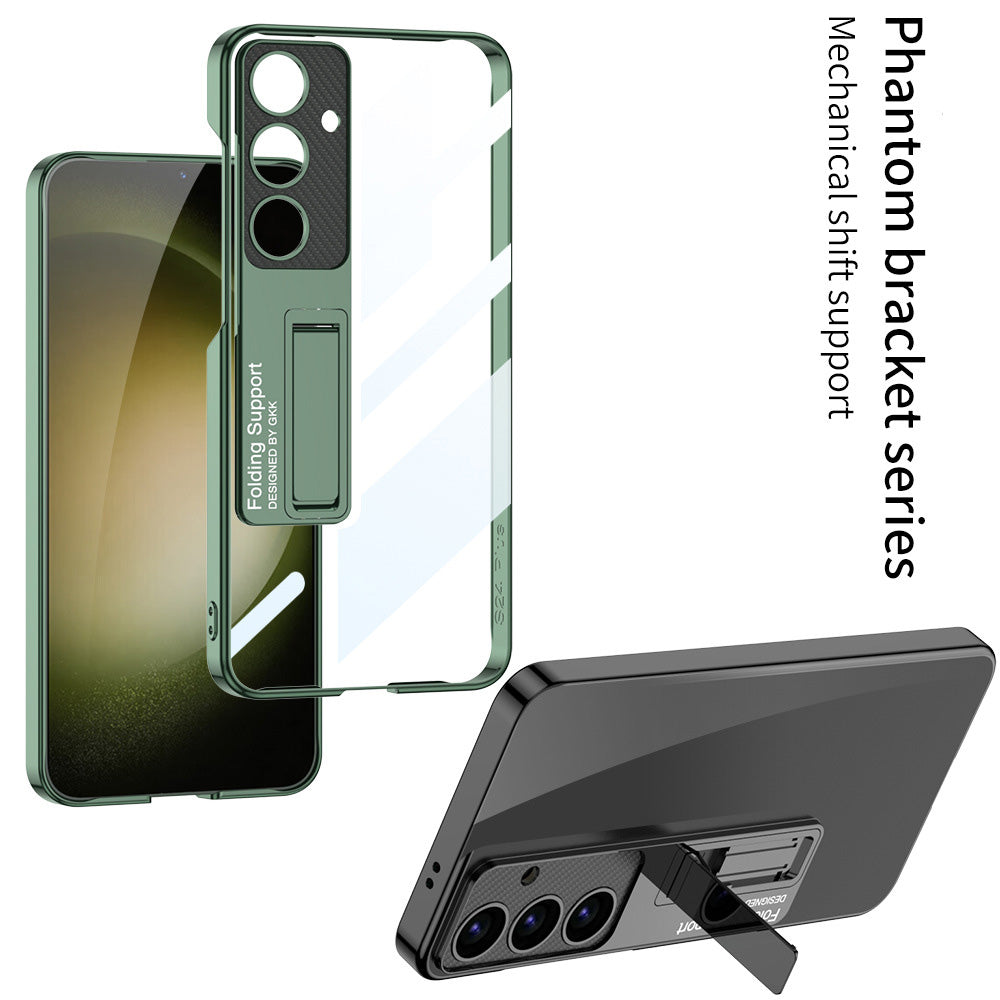 GKK For Samsung Galaxy S24 Case Scratch-proof Electroplating Phone Cover with Kickstand - Midnight Green