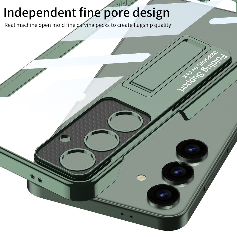 GKK For Samsung Galaxy S24 Case Scratch-proof Electroplating Phone Cover with Kickstand - Midnight Green