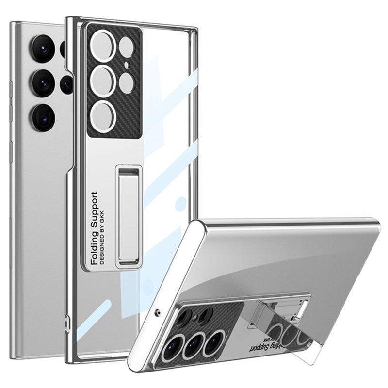 GKK For Samsung Galaxy S24 Ultra Phone Case Electroplating Scratch-proof Kickstand Protective Shell - Silver
