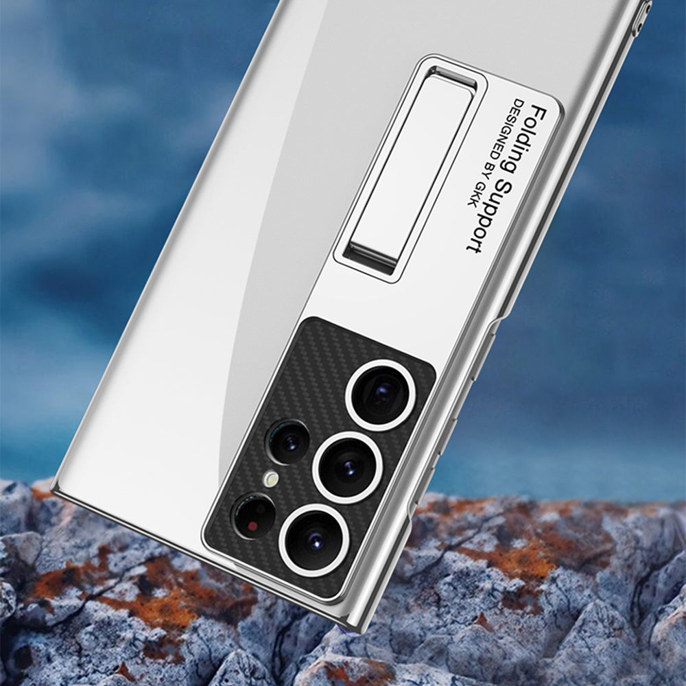 GKK For Samsung Galaxy S24 Ultra Phone Case Electroplating Scratch-proof Kickstand Protective Shell - Silver
