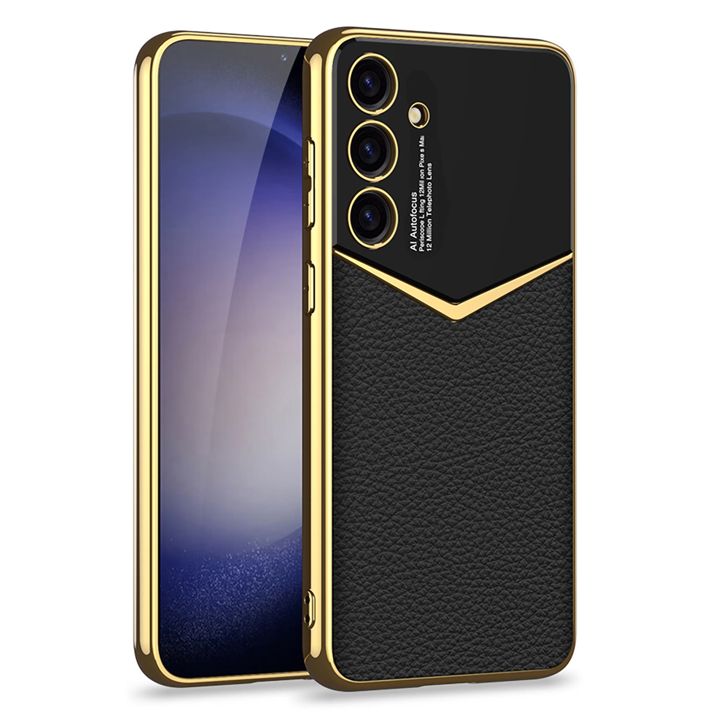 GKK For Samsung Galaxy S24+ Cell Phone Cases Electroplating PU Leather Coated PC+TPU Cover - Black