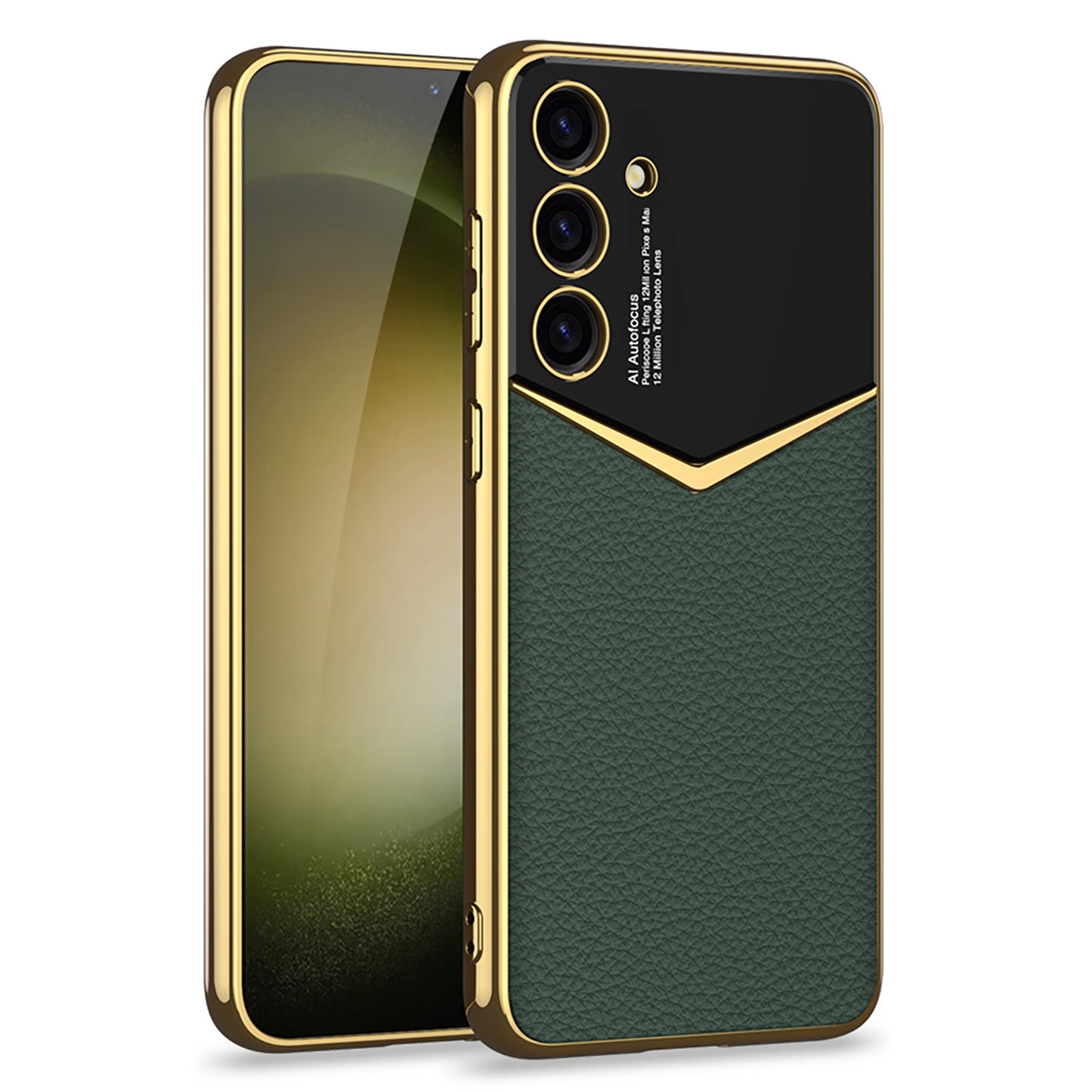 GKK For Samsung Galaxy S24+ Cell Phone Cases Electroplating PU Leather Coated PC+TPU Cover - Midnight Green