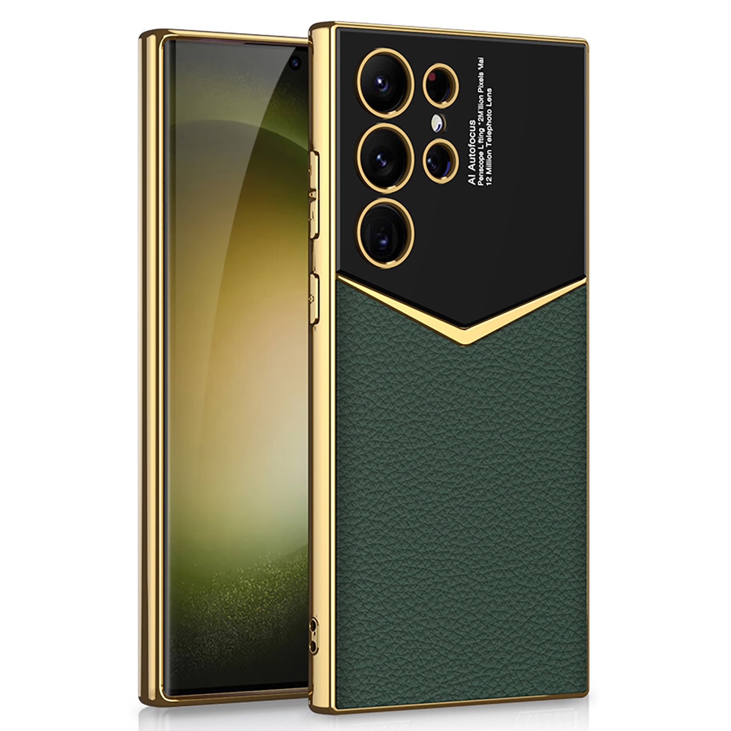GKK Cell Phone Cases for Samsung Galaxy S24 Ultra , PU Leather+PC+TPU Electroplating Cover - Midnight Green