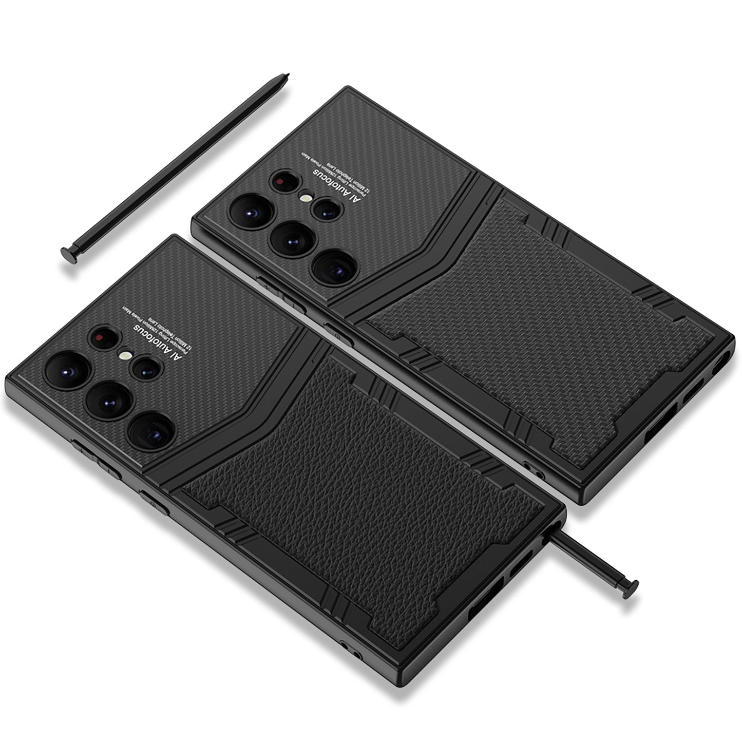 GKK For Samsung Galaxy S24 Ultra Case Anti-scratch Textured PU Leather+PC+TPU Phone Cover - Carbon Fiber Texture