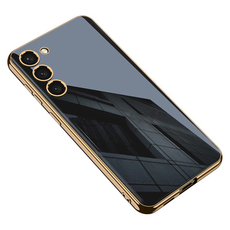 GKK For Samsung Galaxy S24 Phone Case Tempered Glass+PC+TPU Electroplating Edge Back Cover - Black