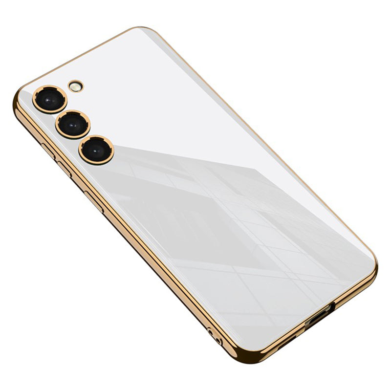 GKK For Samsung Galaxy S24+ Phone Case Electroplating Tempered Glass+PC+TPU Back Shell - White