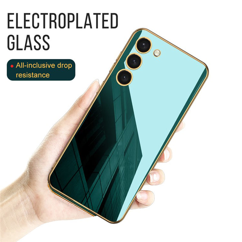 GKK For Samsung Galaxy S24+ Phone Case Electroplating Tempered Glass+PC+TPU Back Shell - White