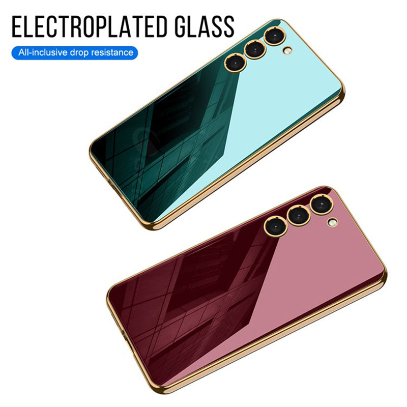 GKK For Samsung Galaxy S24+ Phone Case Electroplating Tempered Glass+PC+TPU Back Shell - White