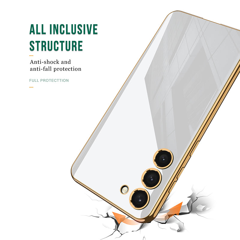 GKK For Samsung Galaxy S24+ Phone Case Electroplating Tempered Glass+PC+TPU Back Shell - White