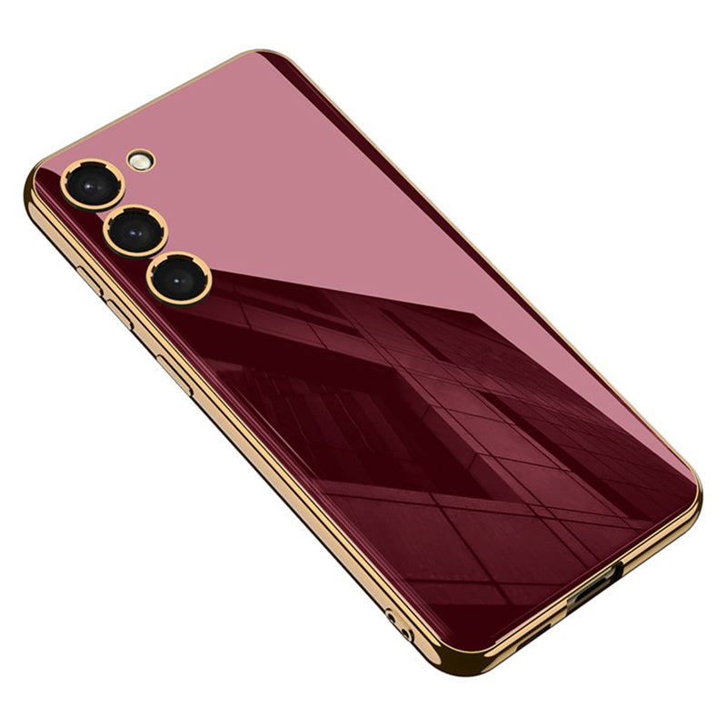 GKK For Samsung Galaxy S24+ Phone Case Electroplating Tempered Glass+PC+TPU Back Shell - Wine Red