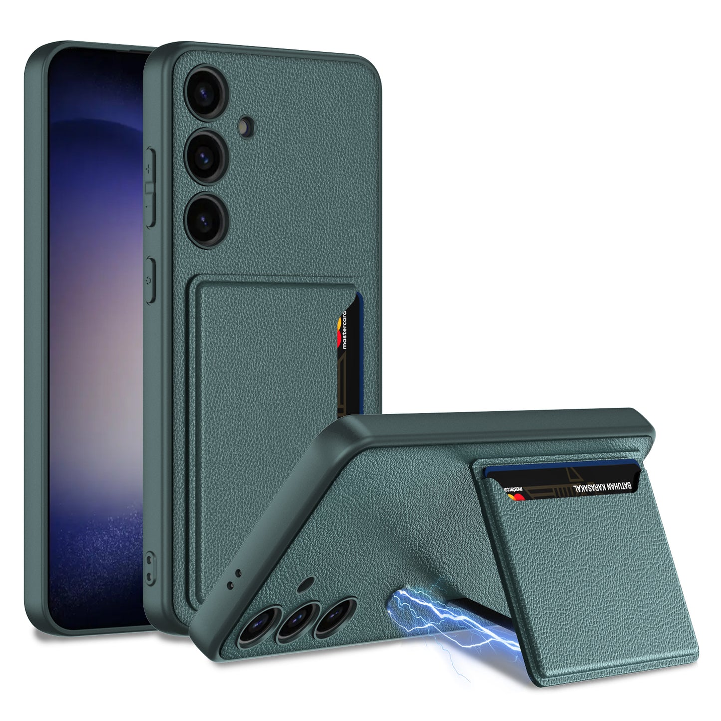 GKK For Samsung Galaxy S24+ Phone Case Magnetic Folding Kickstand Cover with Card Slot - Midnight Green