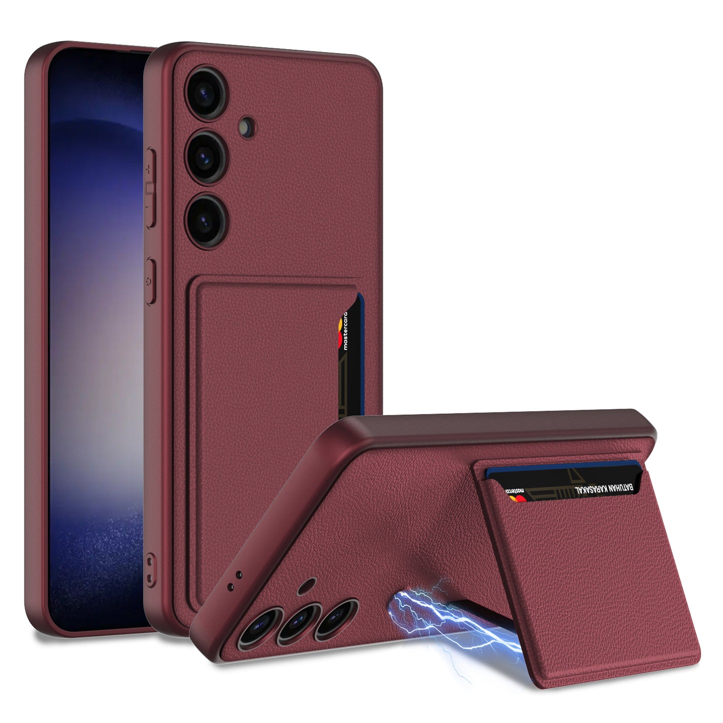 GKK For Samsung Galaxy S24+ Phone Case Magnetic Folding Kickstand Cover with Card Slot - Red