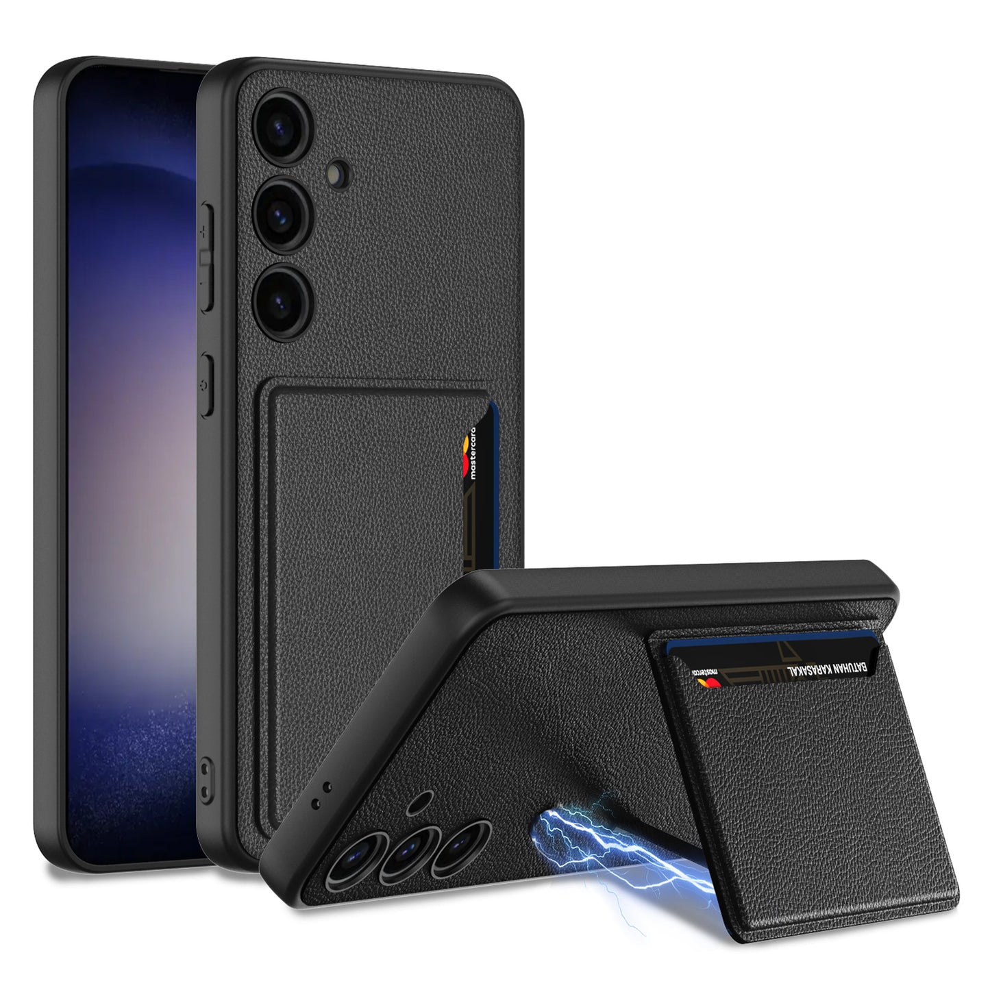 GKK For Samsung Galaxy S24 Kickstand Card Slots Case PU Leather Phone Back Cover - Black