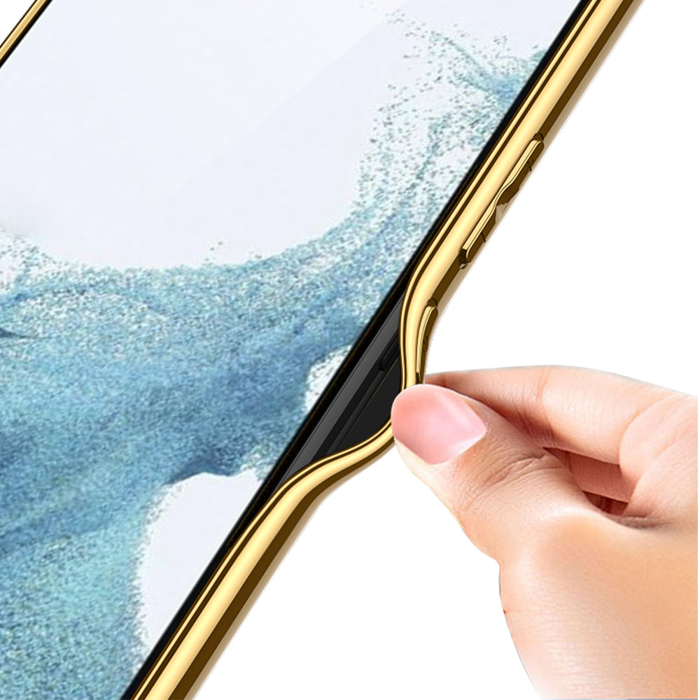 GKK for Samsung Galaxy S24+ Case Electroplating Leather Coated TPU Frame PC Back Cover - Black