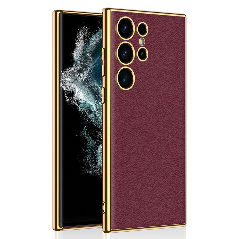 GKK for Samsung Galaxy S24 Ultra Case Electroplating Frame Slim Phone Cover - Wine Red