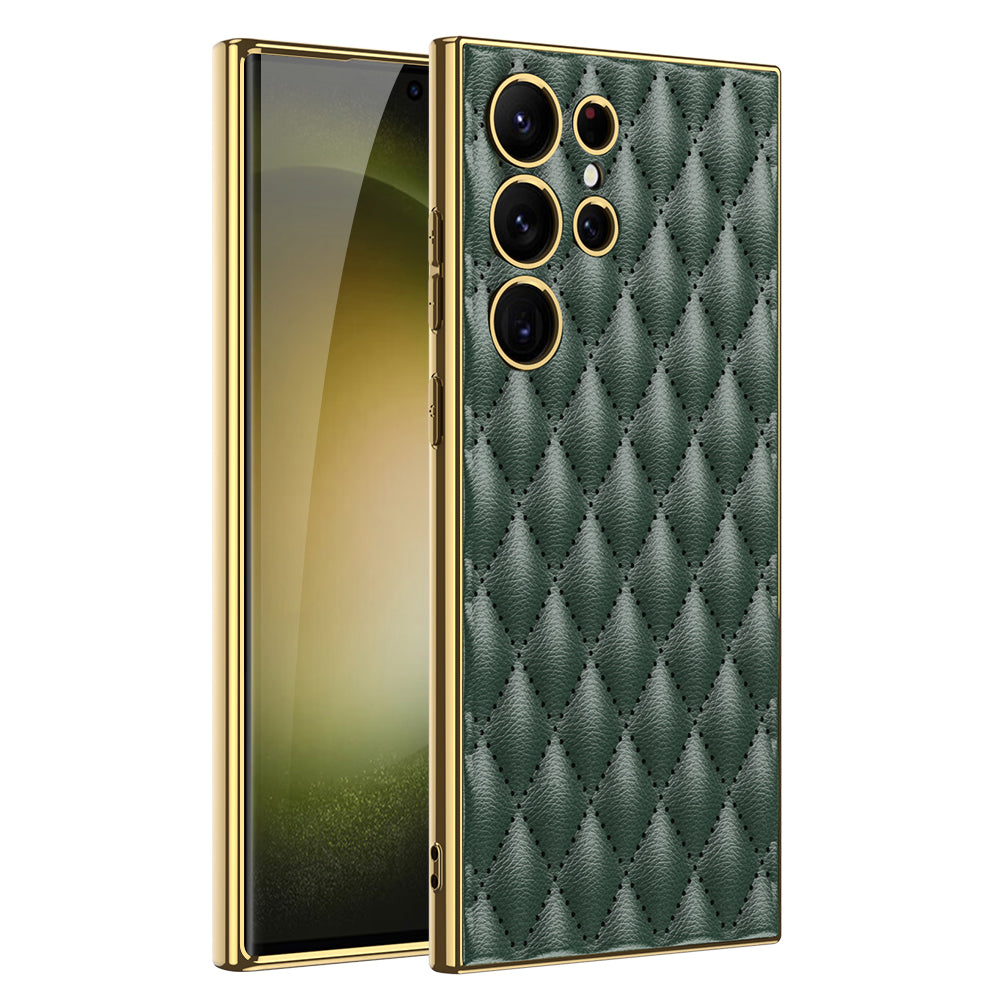 GKK For Samsung Galaxy S24 Ultra Case Stitching Rhombus PU Leather+TPU+PC Phone Cover - Green