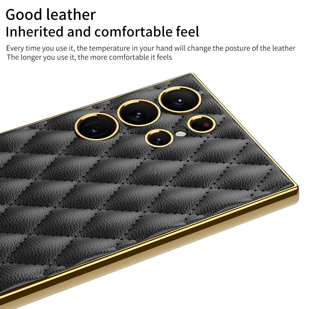 GKK For Samsung Galaxy S24 Ultra Case Stitching Rhombus PU Leather+TPU+PC Phone Cover - Green