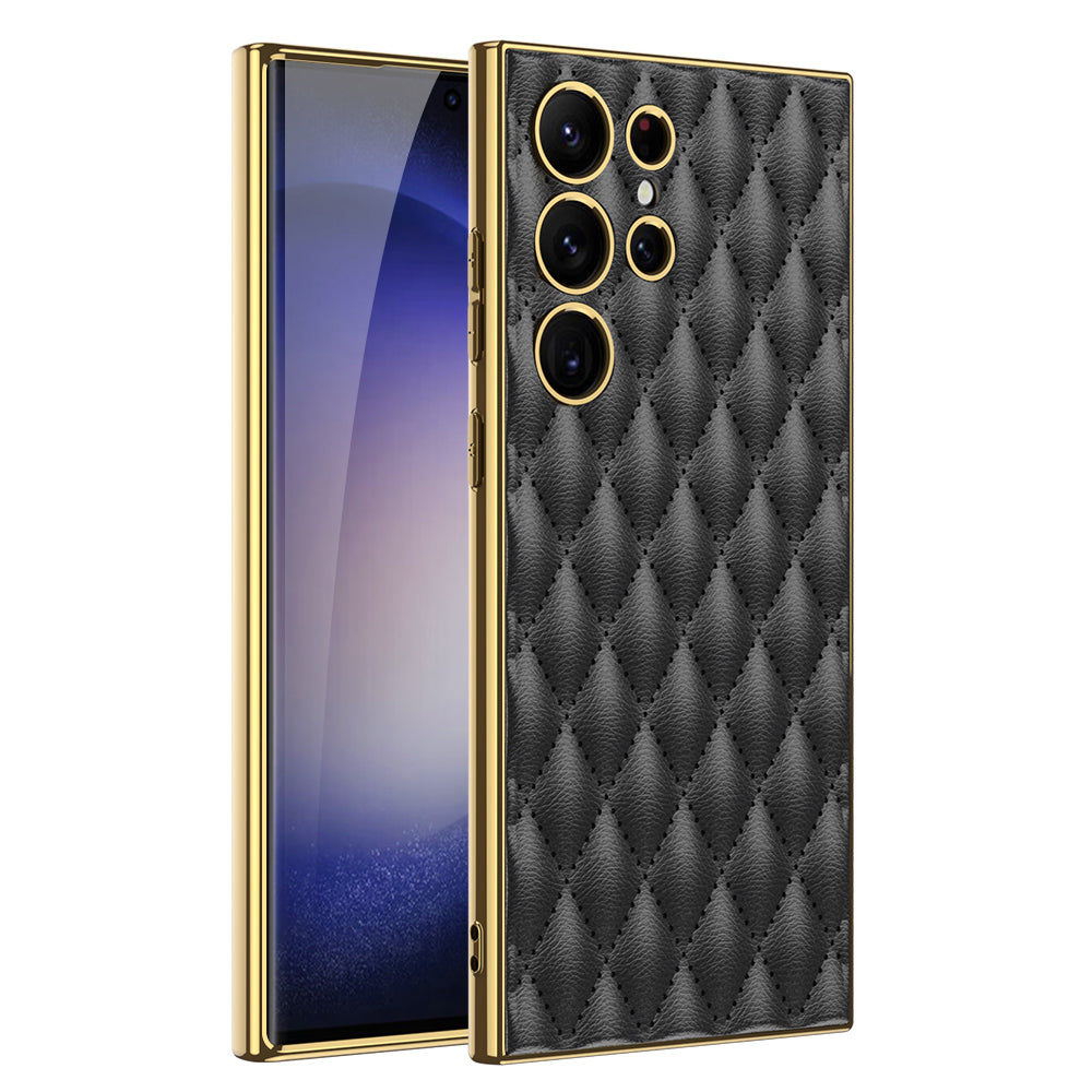 GKK For Samsung Galaxy S24 Ultra Case Stitching Rhombus PU Leather+TPU+PC Phone Cover - Black