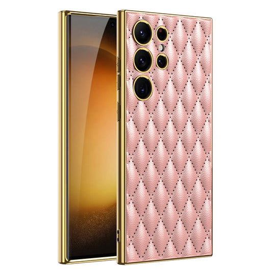 GKK For Samsung Galaxy S24 Ultra Case Stitching Rhombus PU Leather+TPU+PC Phone Cover - Pink