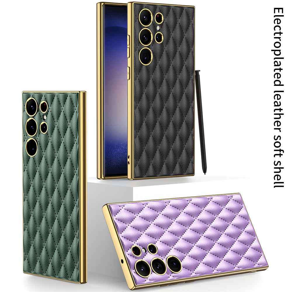 GKK For Samsung Galaxy S24 Ultra Case Stitching Rhombus PU Leather+TPU+PC Phone Cover - Pink