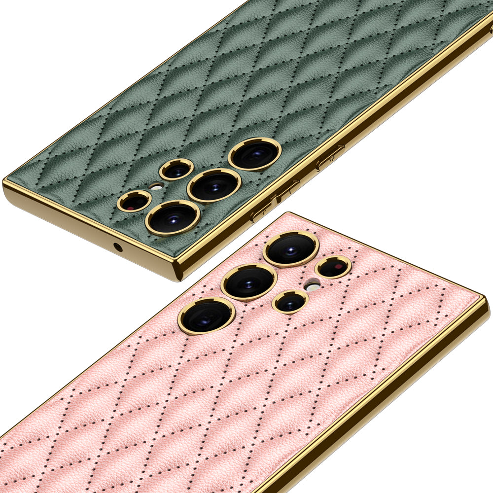 GKK For Samsung Galaxy S24 Ultra Case Stitching Rhombus PU Leather+TPU+PC Phone Cover - Pink