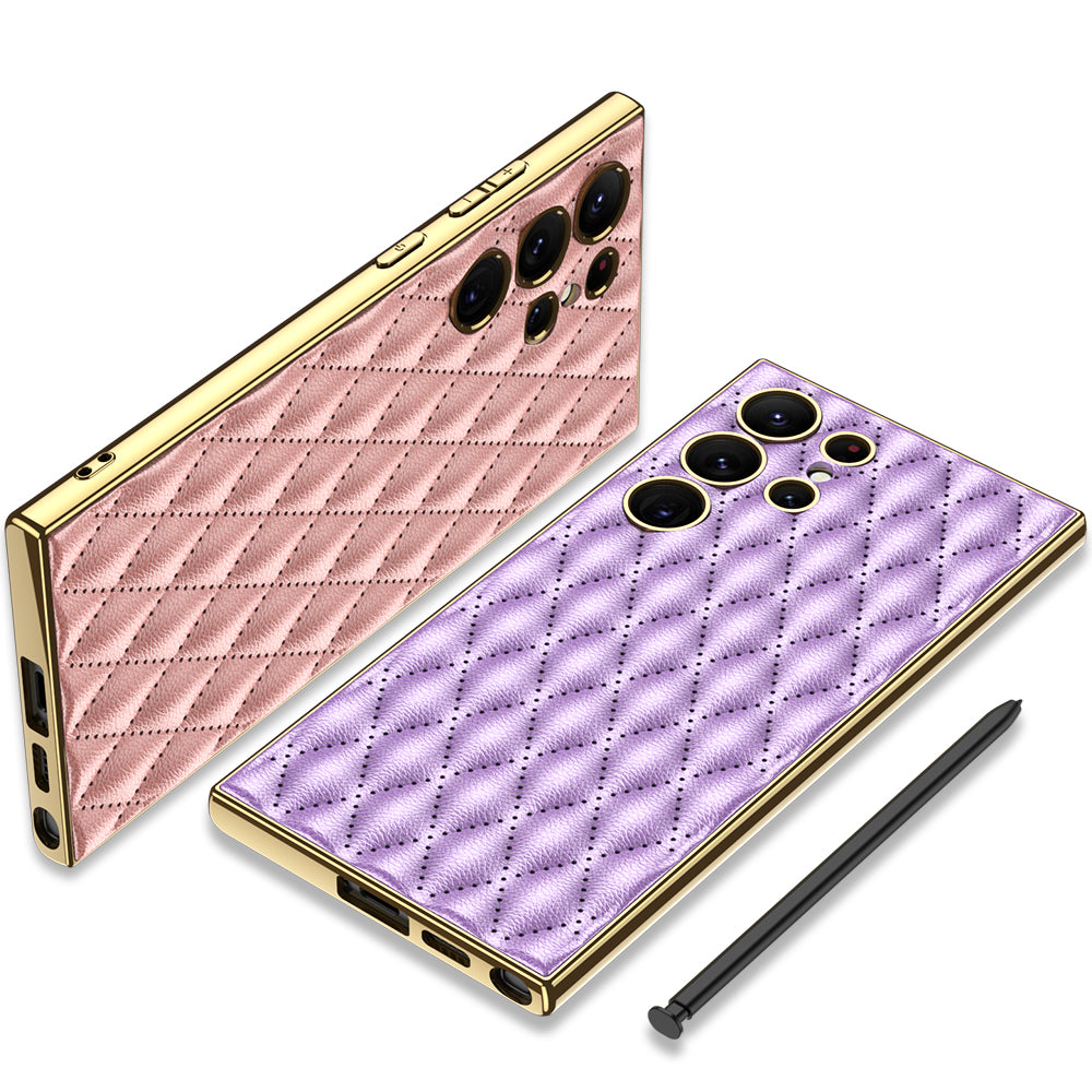 GKK For Samsung Galaxy S24 Ultra Case Stitching Rhombus PU Leather+TPU+PC Phone Cover - Pink