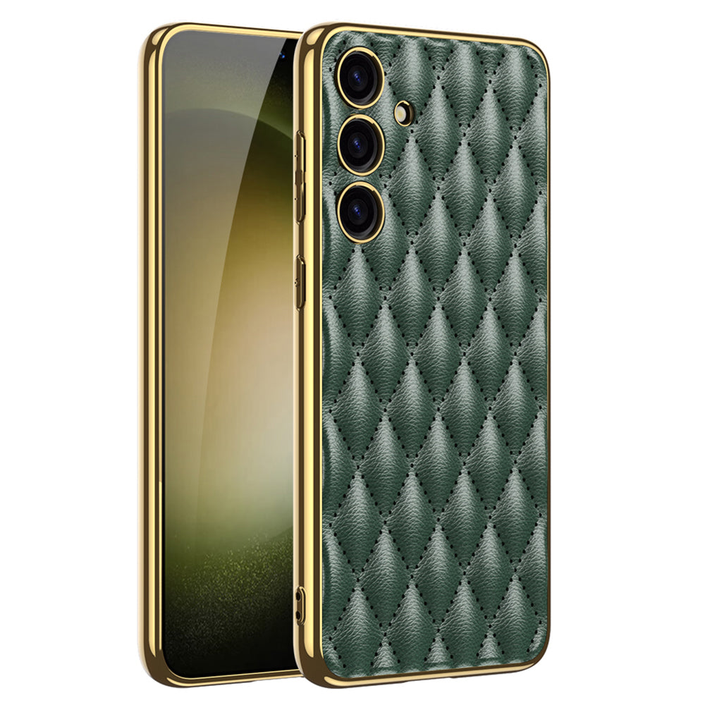 GKK Cell Phone Cases for Samsung Galaxy S24+ Stitching Rhombus PU Leather+TPU+PC Cover - Green