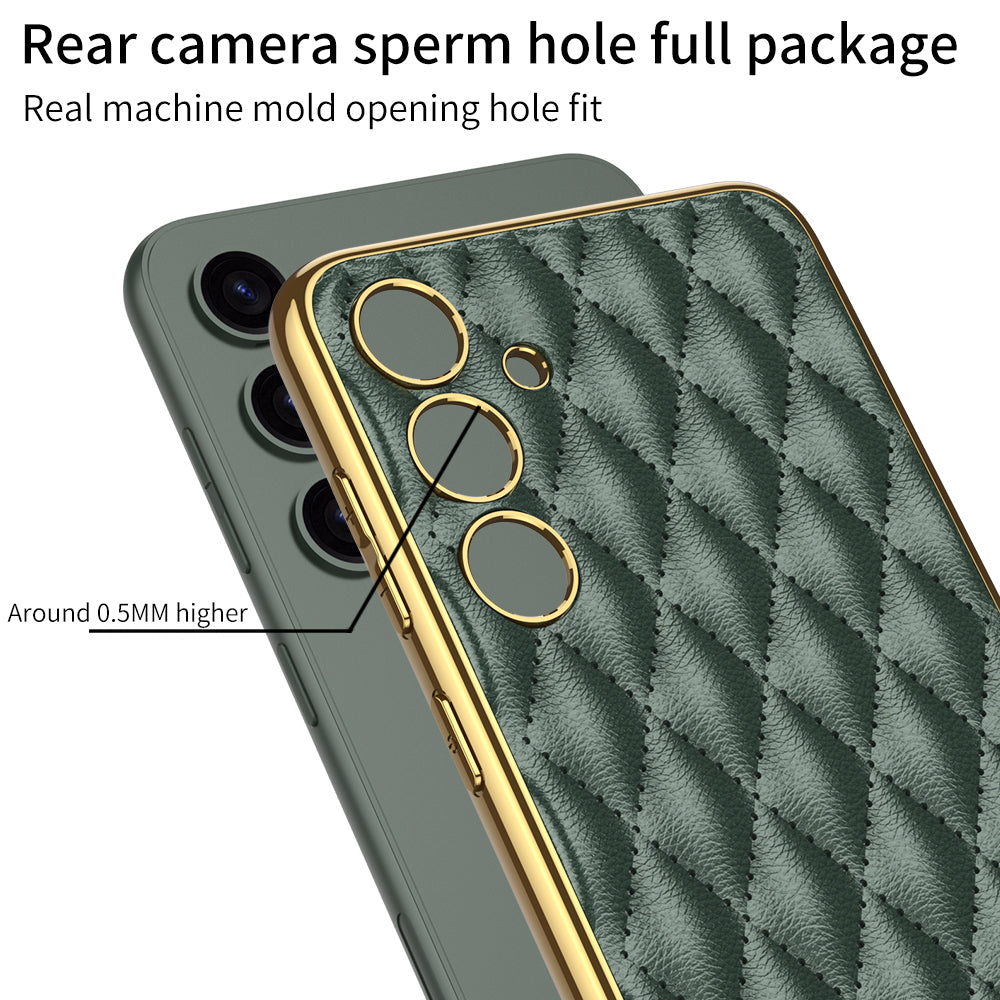 GKK Cell Phone Cases for Samsung Galaxy S24+ Stitching Rhombus PU Leather+TPU+PC Cover - Green