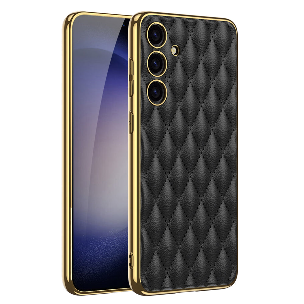 GKK Cell Phone Cases for Samsung Galaxy S24+ Stitching Rhombus PU Leather+TPU+PC Cover - Black