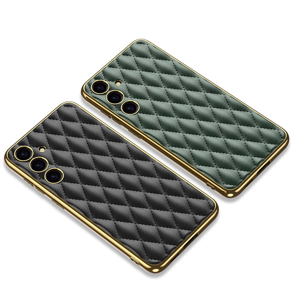 GKK Cell Phone Cases for Samsung Galaxy S24+ Stitching Rhombus PU Leather+TPU+PC Cover - Black