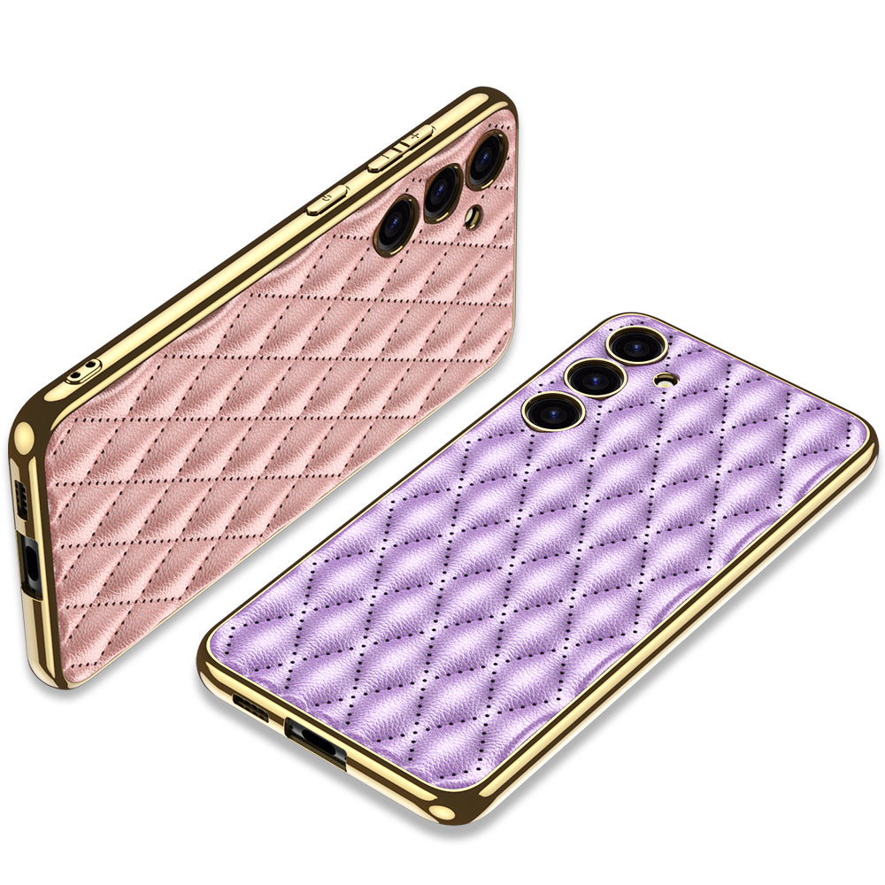 GKK Cell Phone Cases for Samsung Galaxy S24+ Stitching Rhombus PU Leather+TPU+PC Cover - Black