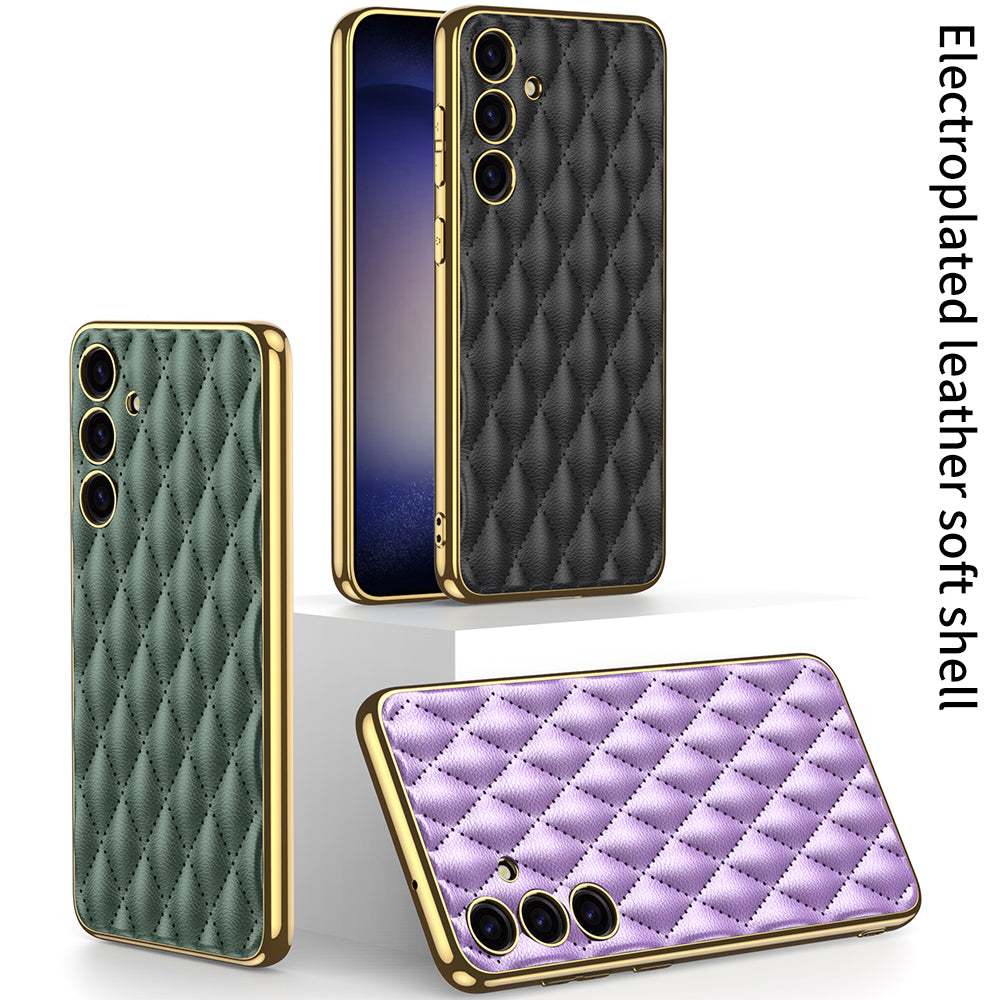 GKK Cell Phone Cases for Samsung Galaxy S24+ Stitching Rhombus PU Leather+TPU+PC Cover - Purple