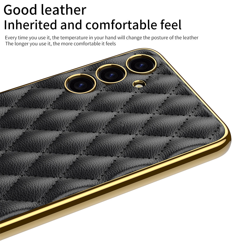 GKK Cell Phone Cases for Samsung Galaxy S24+ Stitching Rhombus PU Leather+TPU+PC Cover - Purple