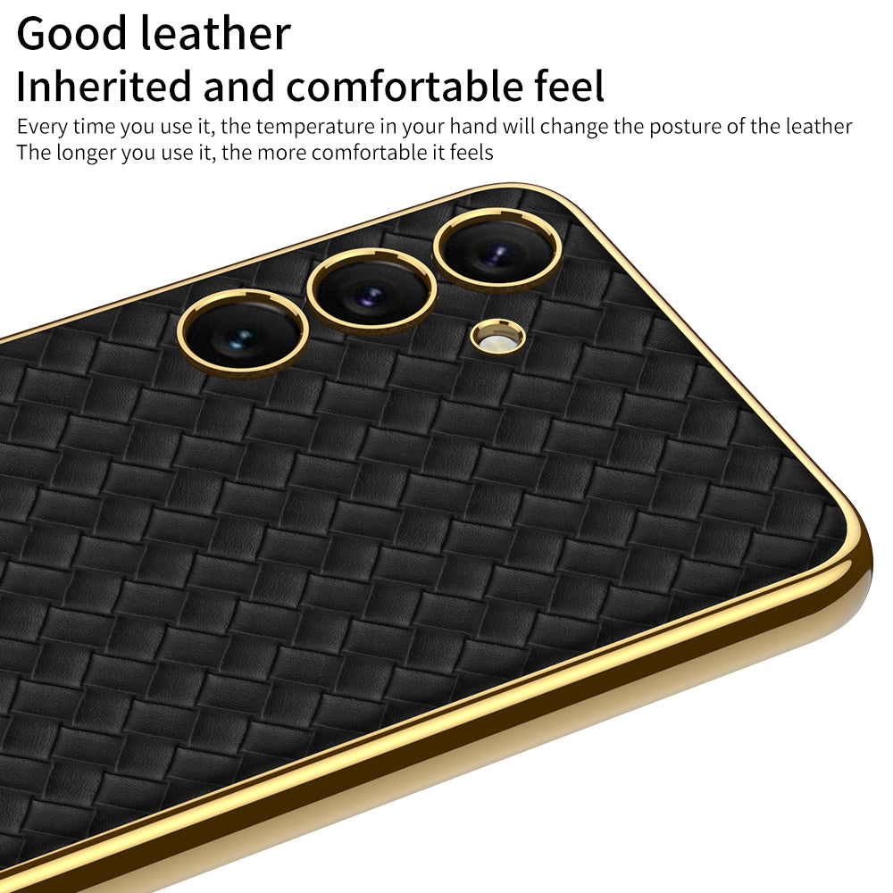 GKK For Samsung Galaxy S24 Cell Phone Cases PU Leather+TPU+PC Woven Texture Cover - White