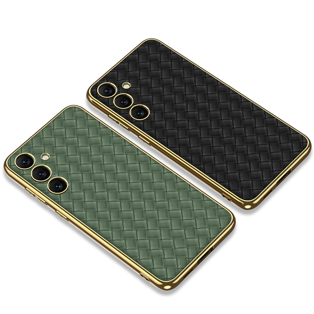 GKK For Samsung Galaxy S24+ Woven Texture Cell Phone Cases PU Leather+TPU+PC Cover - Black