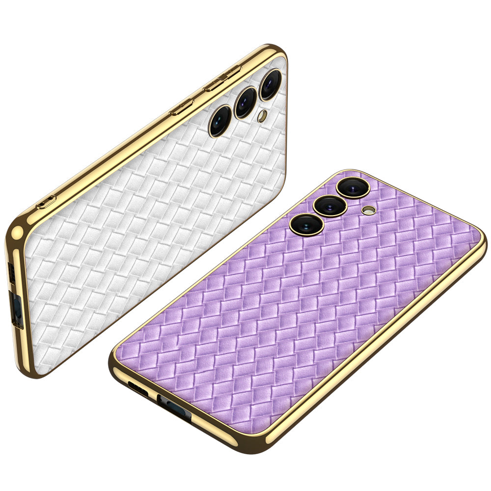 GKK For Samsung Galaxy S24+ Woven Texture Cell Phone Cases PU Leather+TPU+PC Cover - Black
