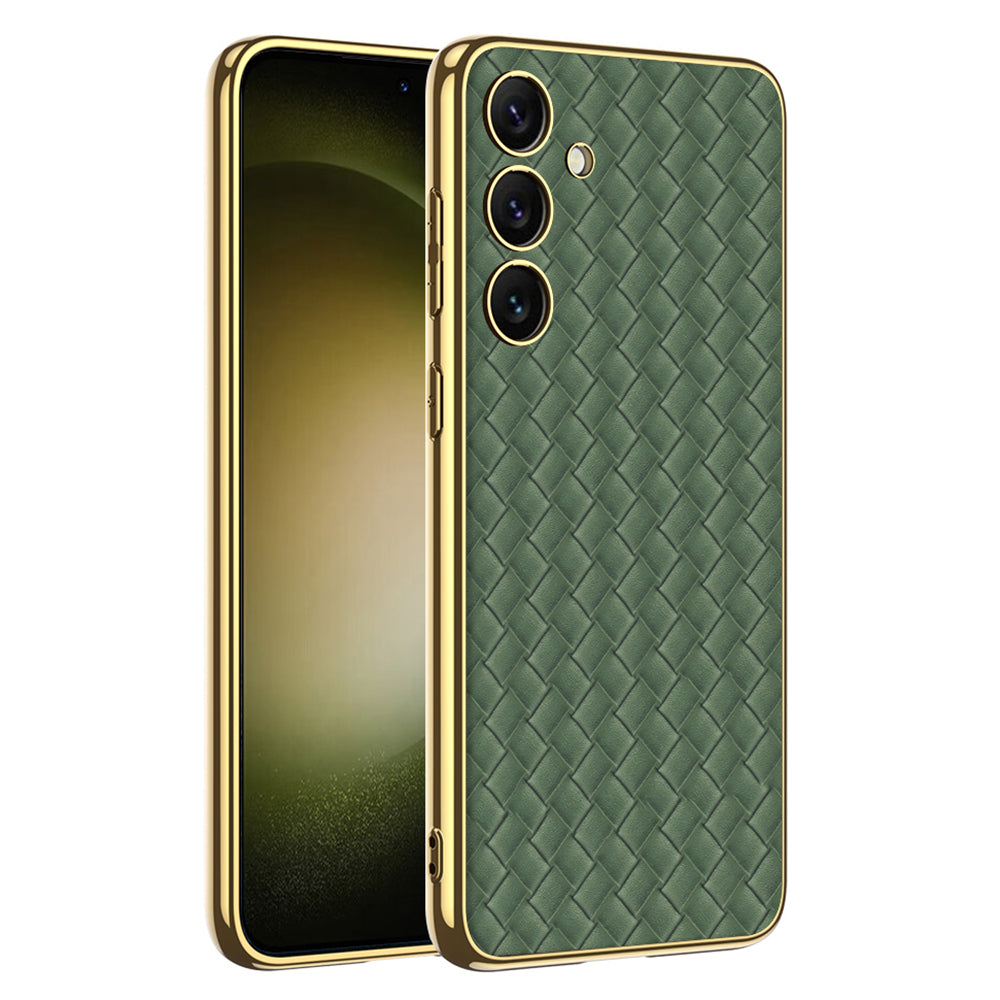GKK For Samsung Galaxy S24+ Woven Texture Cell Phone Cases PU Leather+TPU+PC Cover - Green