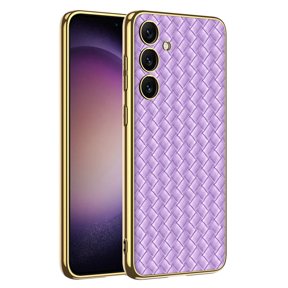 GKK For Samsung Galaxy S24+ Woven Texture Cell Phone Cases PU Leather+TPU+PC Cover - Purple
